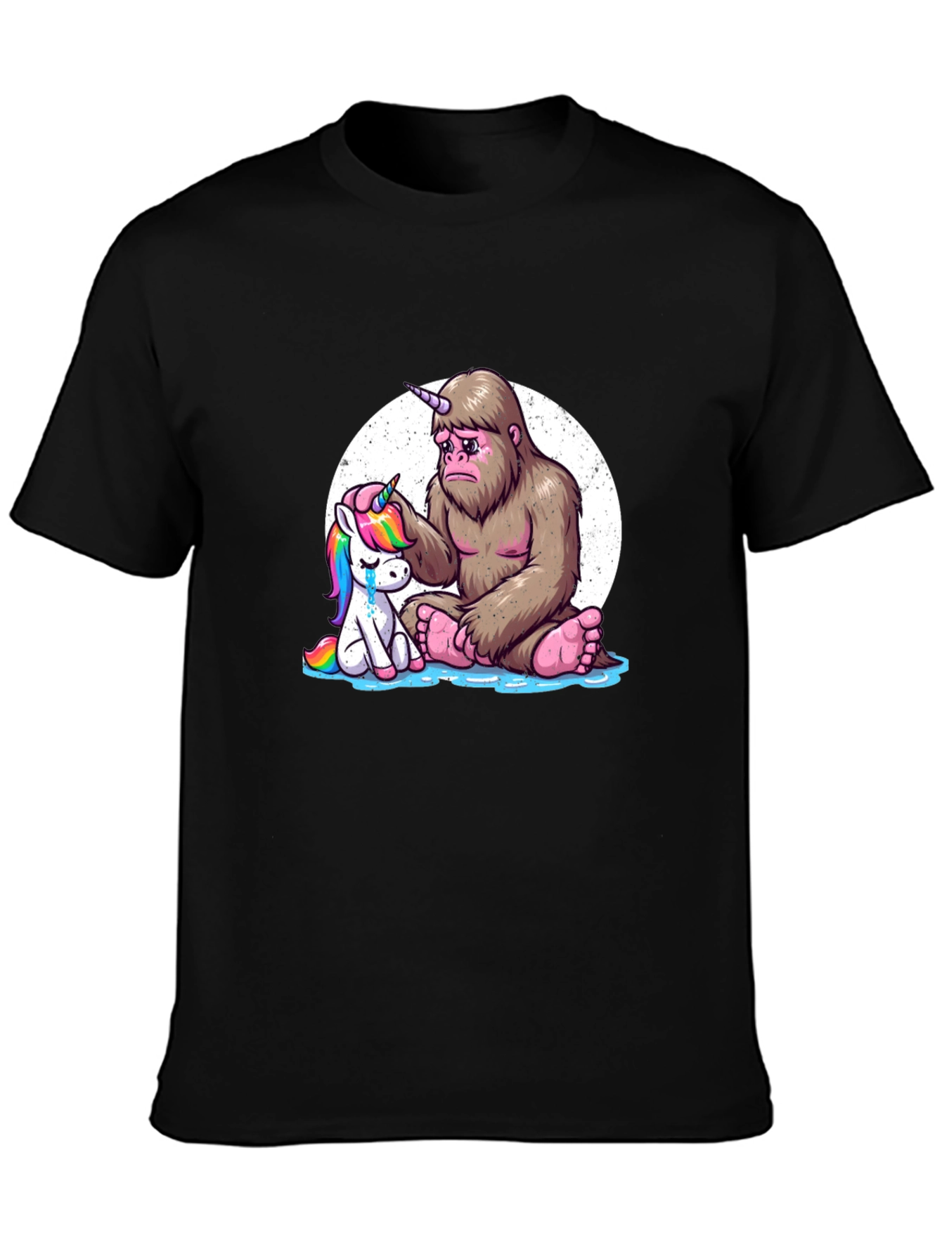 Sad Bigfoot & Unicorn Graphic T-Shirt