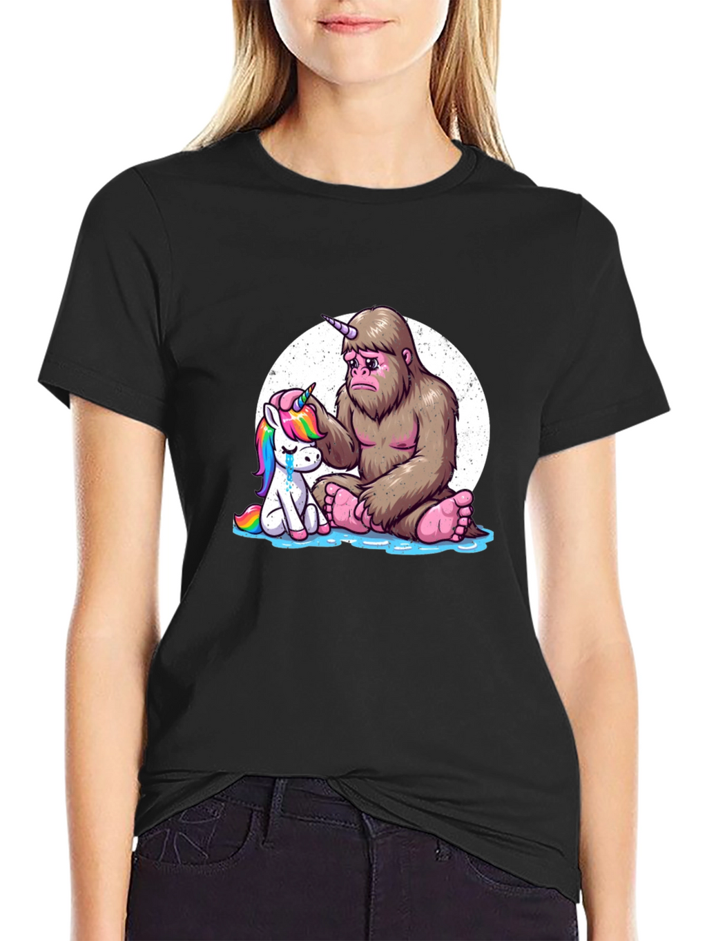 Sad Bigfoot & Unicorn Graphic T-Shirt