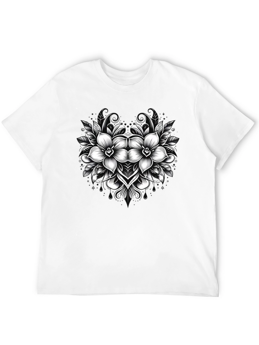 Floral Graphic Print Mens Black T-Shirt