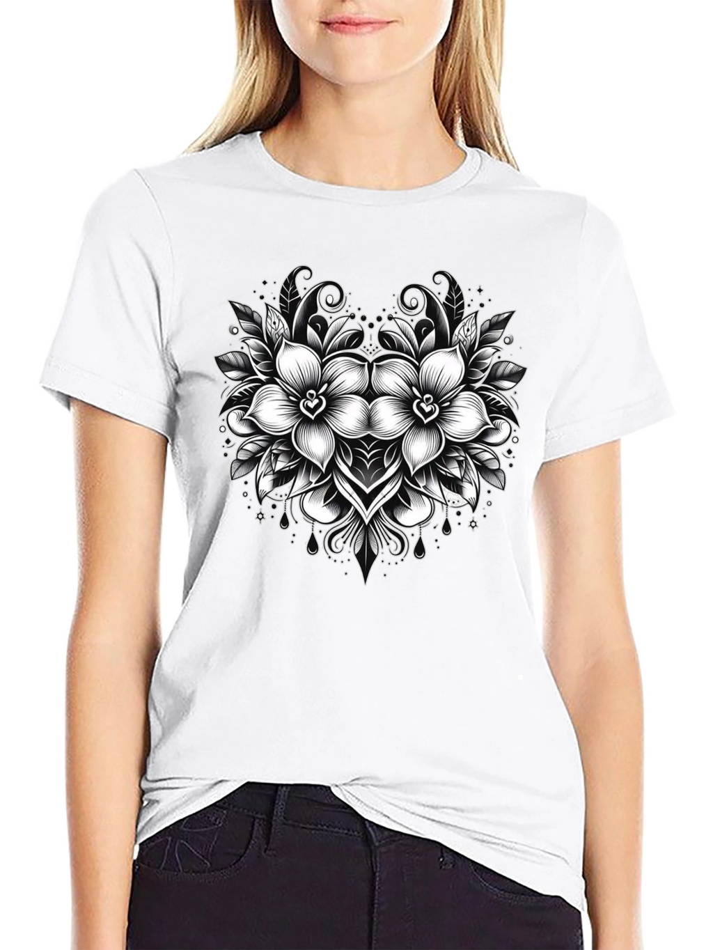 Floral Graphic Print Mens Black T-Shirt
