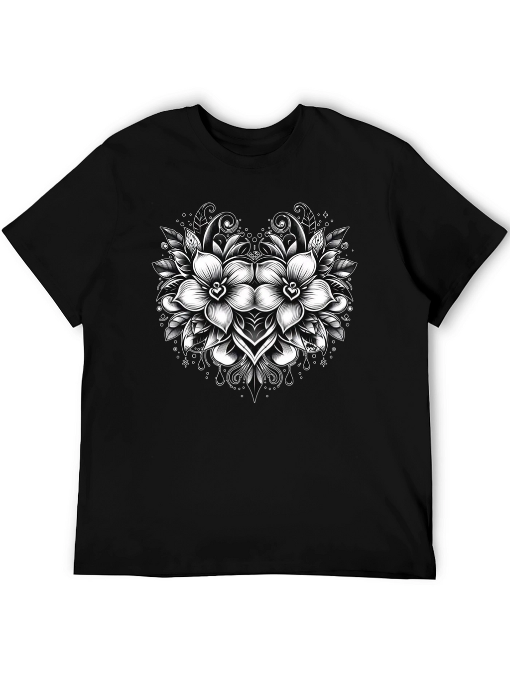 Floral Graphic Print Mens Black T-Shirt