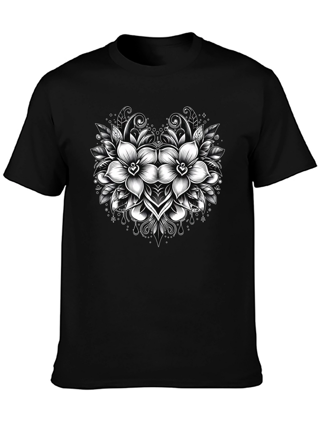 Floral Graphic Print Mens Black T-Shirt
