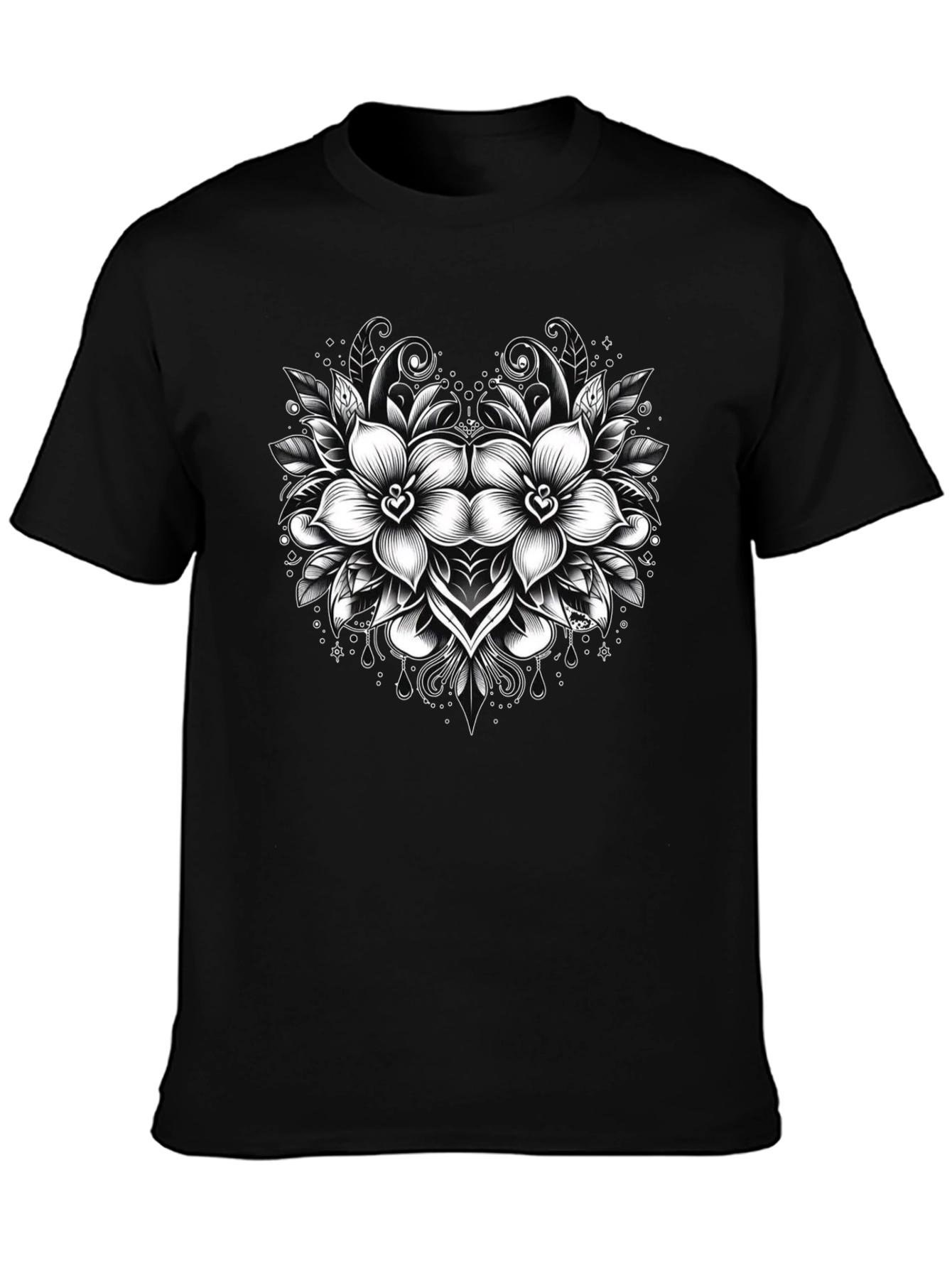 Floral Graphic Print Mens Black T-Shirt