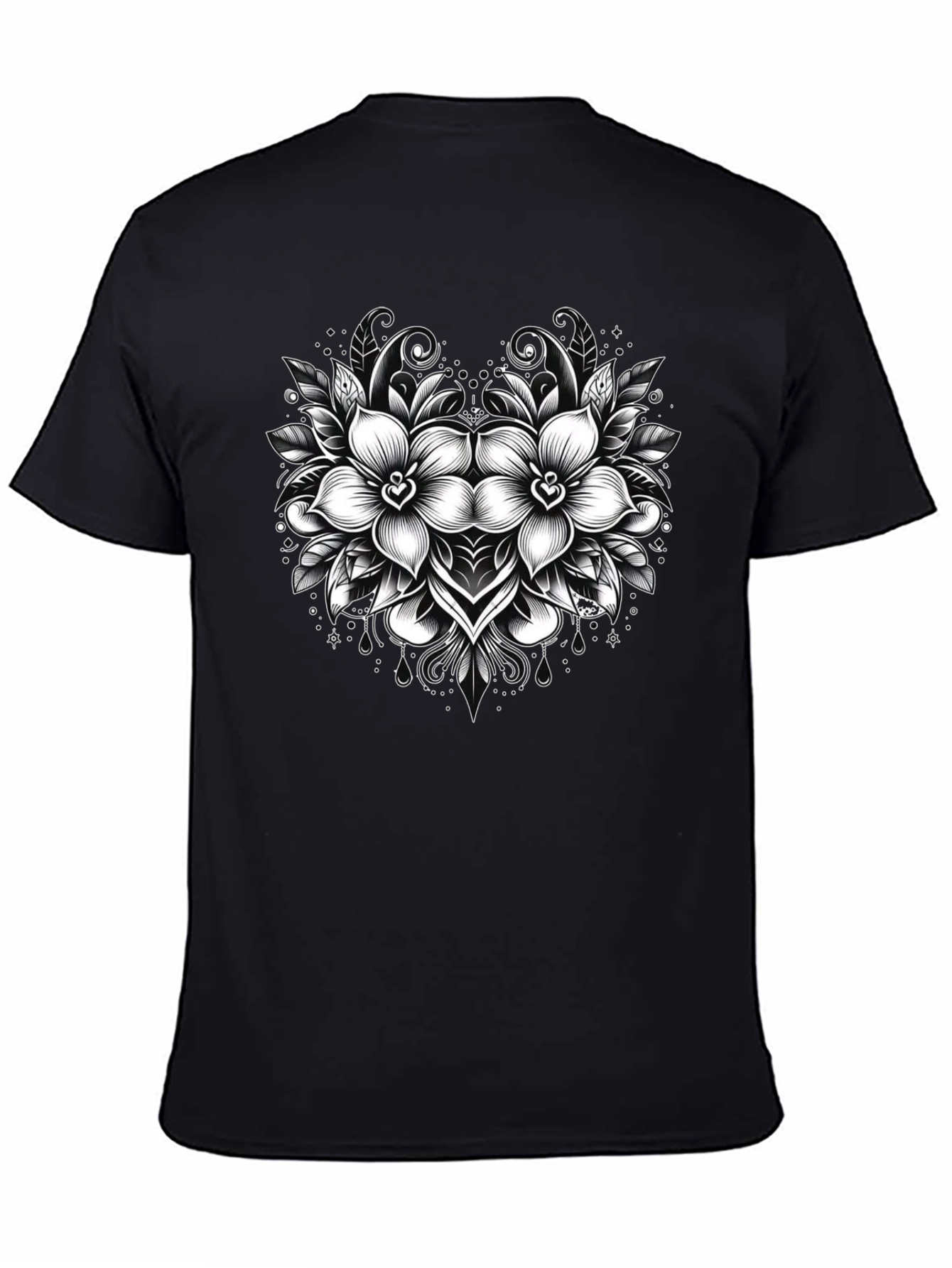 Floral Graphic Print Mens Black T-Shirt
