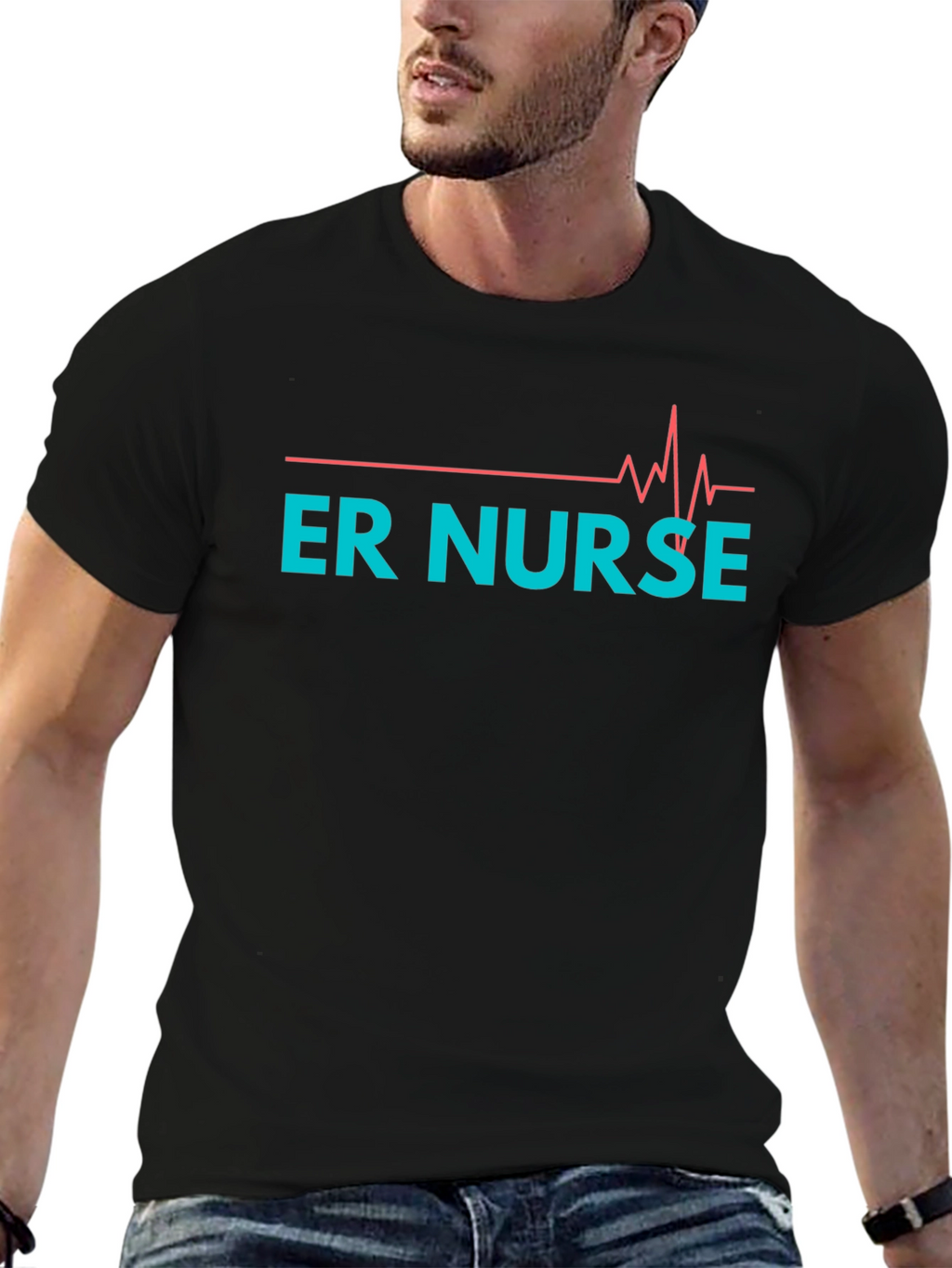 ER Nurse Graphic T-Shirt - Heartbeat Design