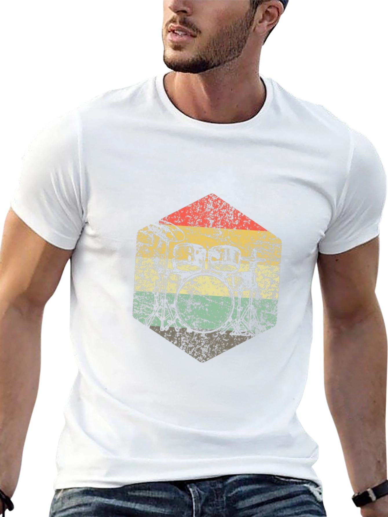 Vintage Drum Kit Graphic Tee - Retro Style Black T-Shirt