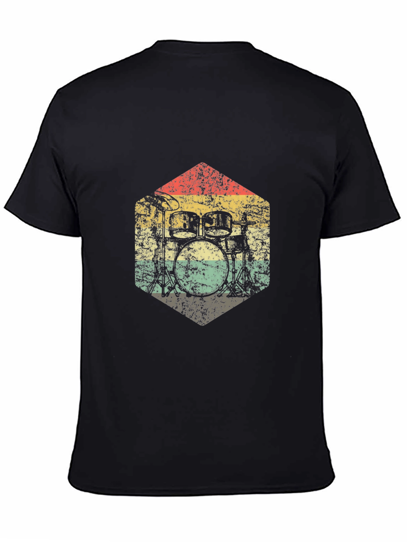 Vintage Drum Kit Graphic Tee - Retro Style Black T-Shirt