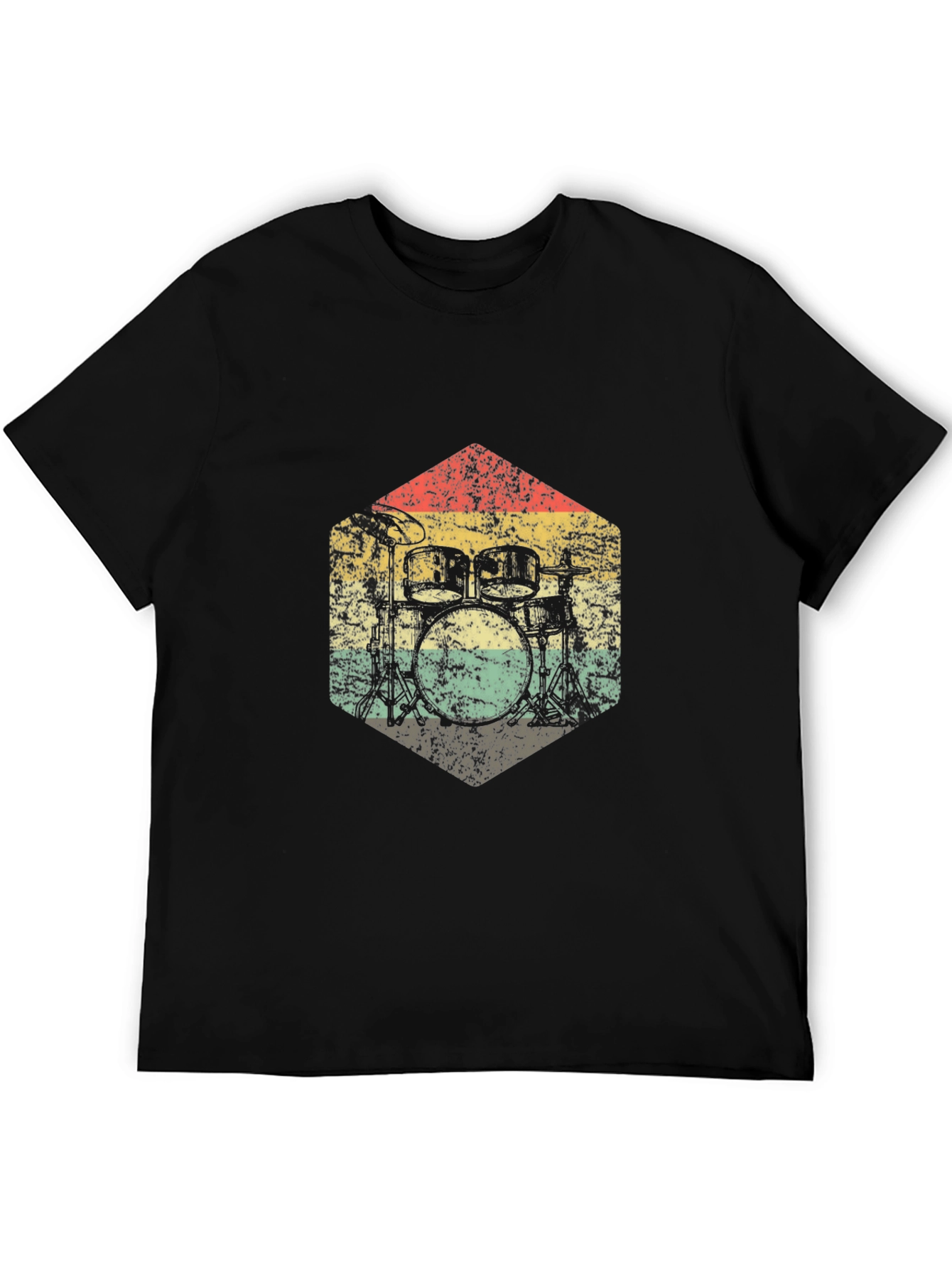 Vintage Drum Kit Graphic Tee - Retro Style Black T-Shirt