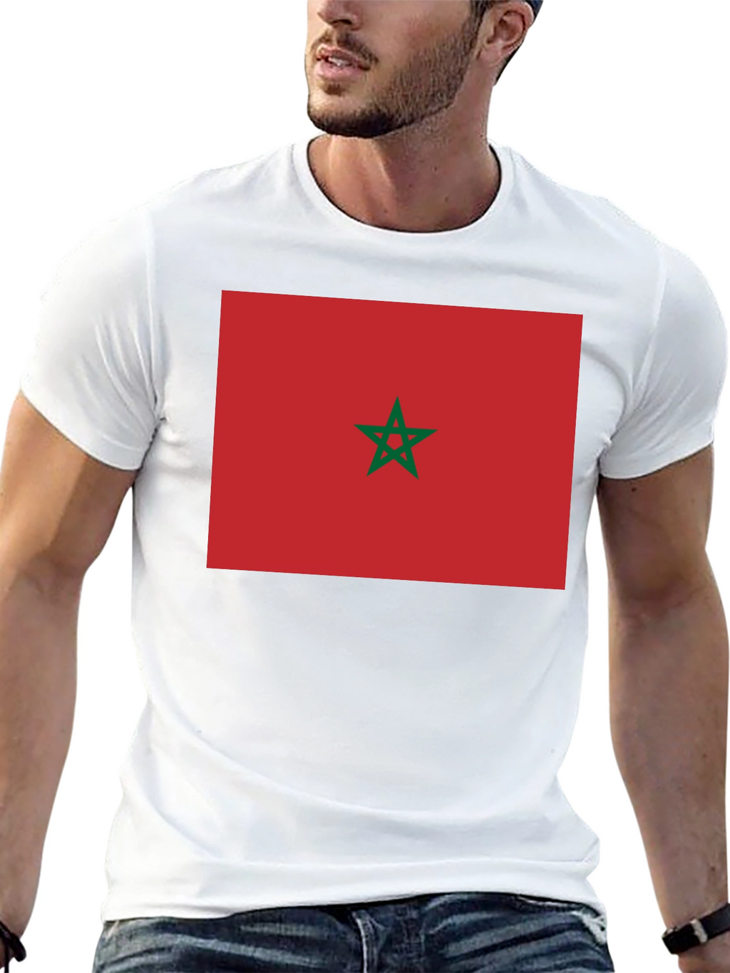 Morocco Flag Graphic Tee - Black Cotton T-Shirt