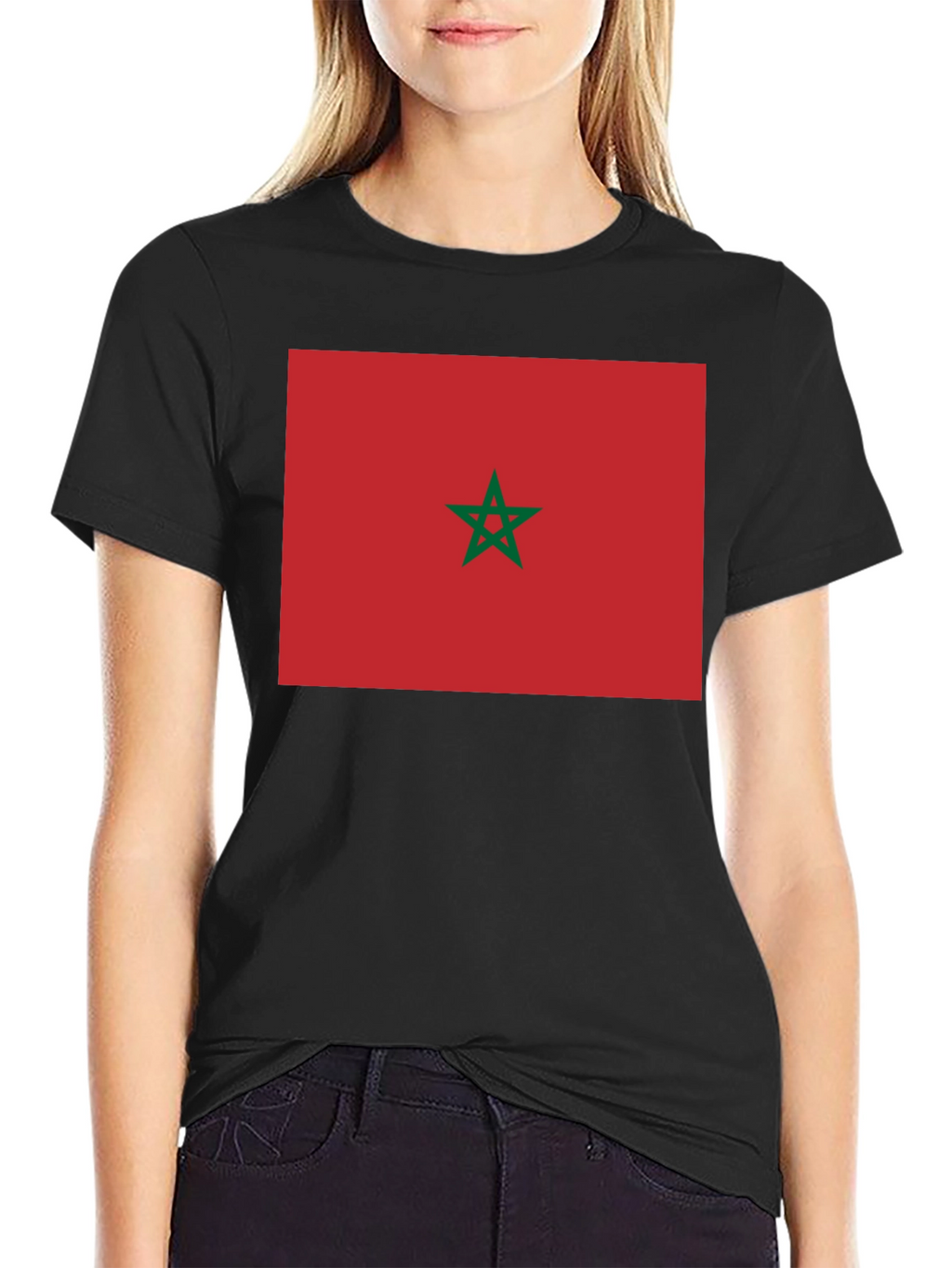 Morocco Flag Graphic Tee - Black Cotton T-Shirt