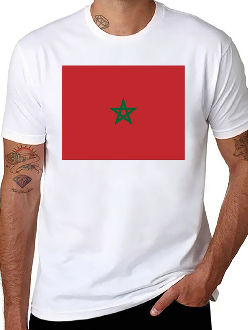 Morocco Flag Graphic Tee - Black Cotton T-Shirt
