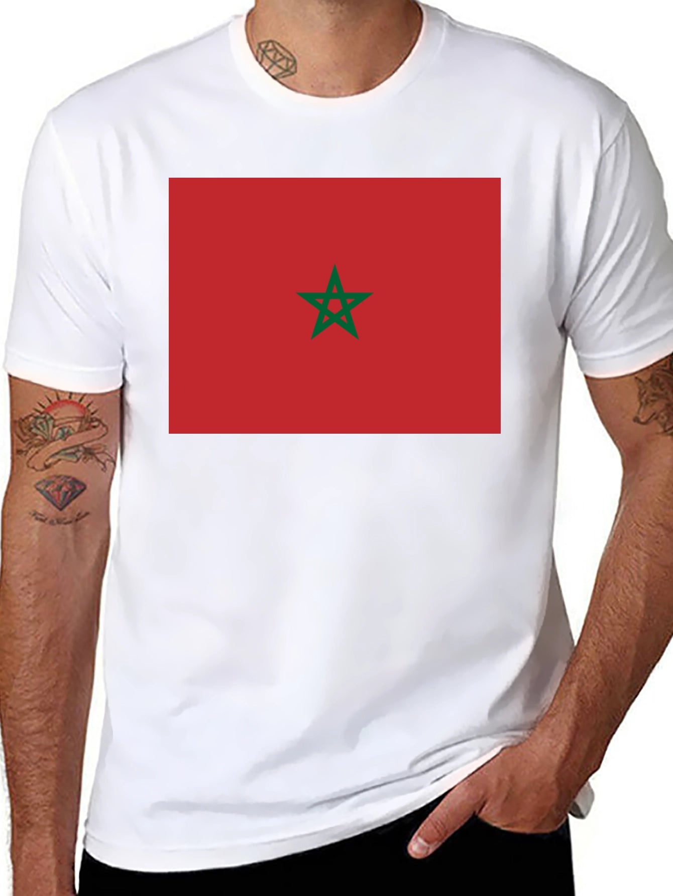 Morocco Flag Graphic Tee - Black Cotton T-Shirt