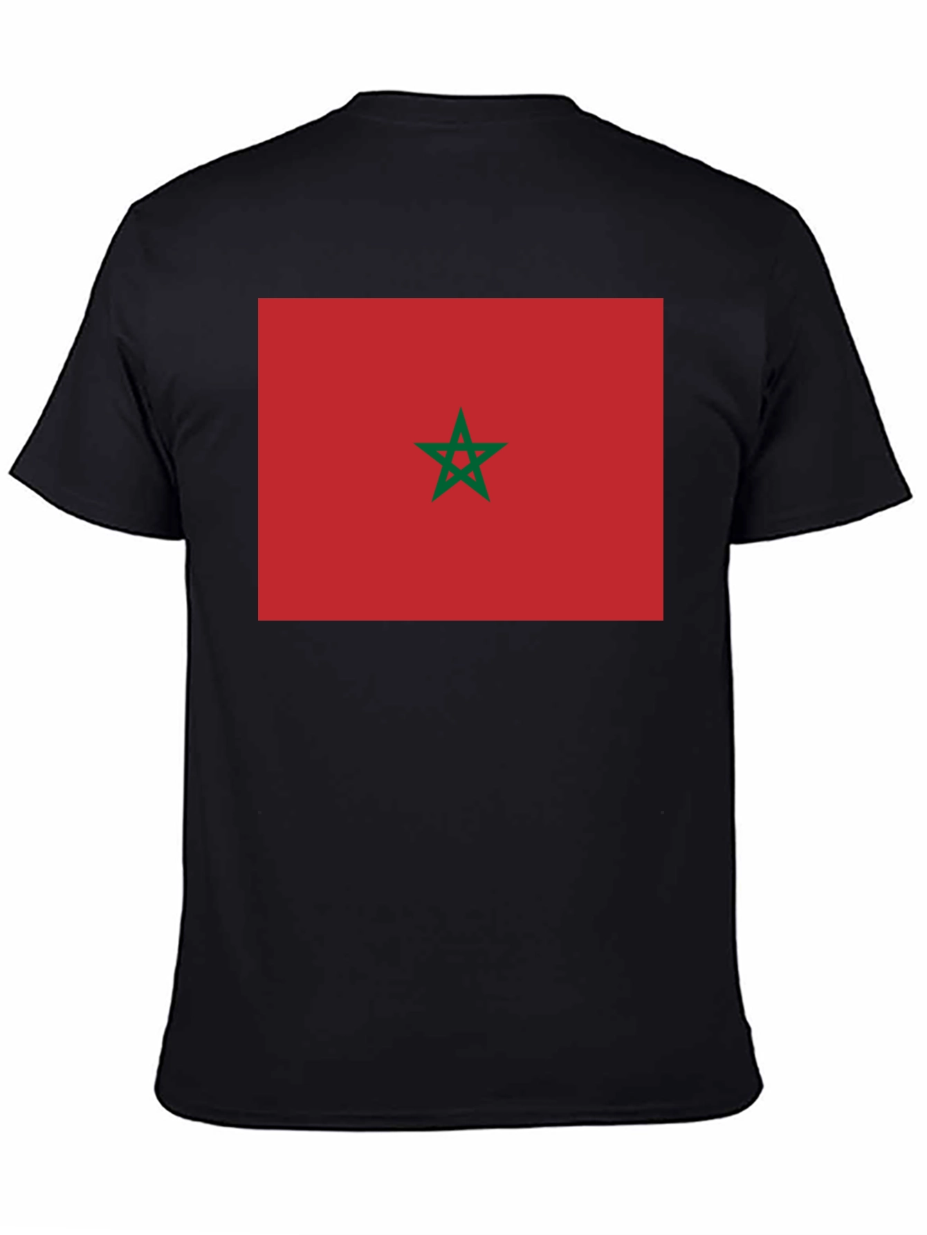 Morocco Flag Graphic Tee - Black Cotton T-Shirt