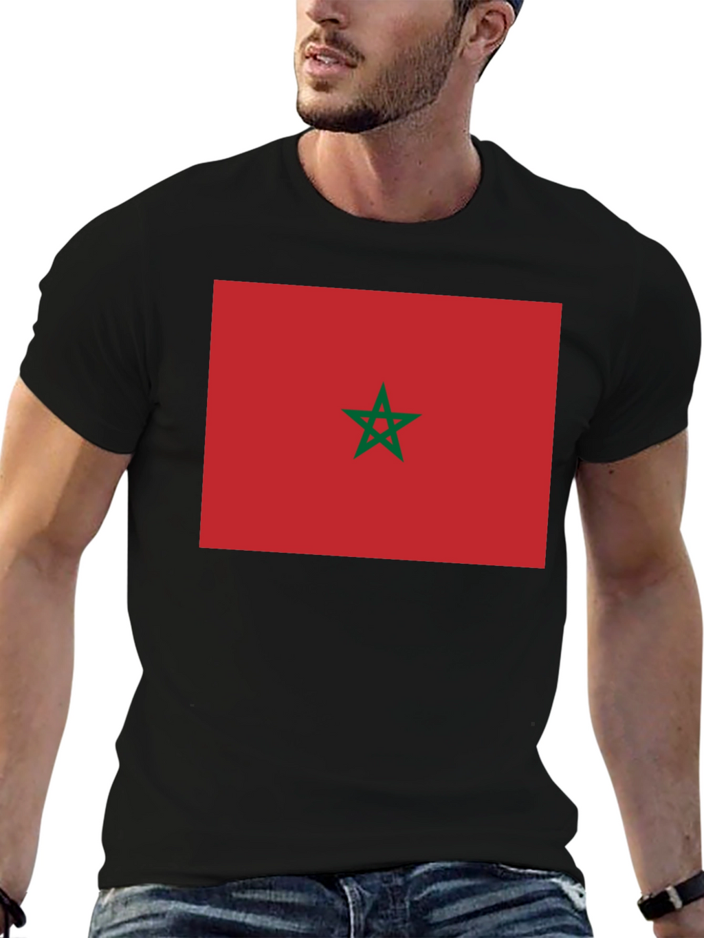 Morocco Flag Graphic Tee - Black Cotton T-Shirt