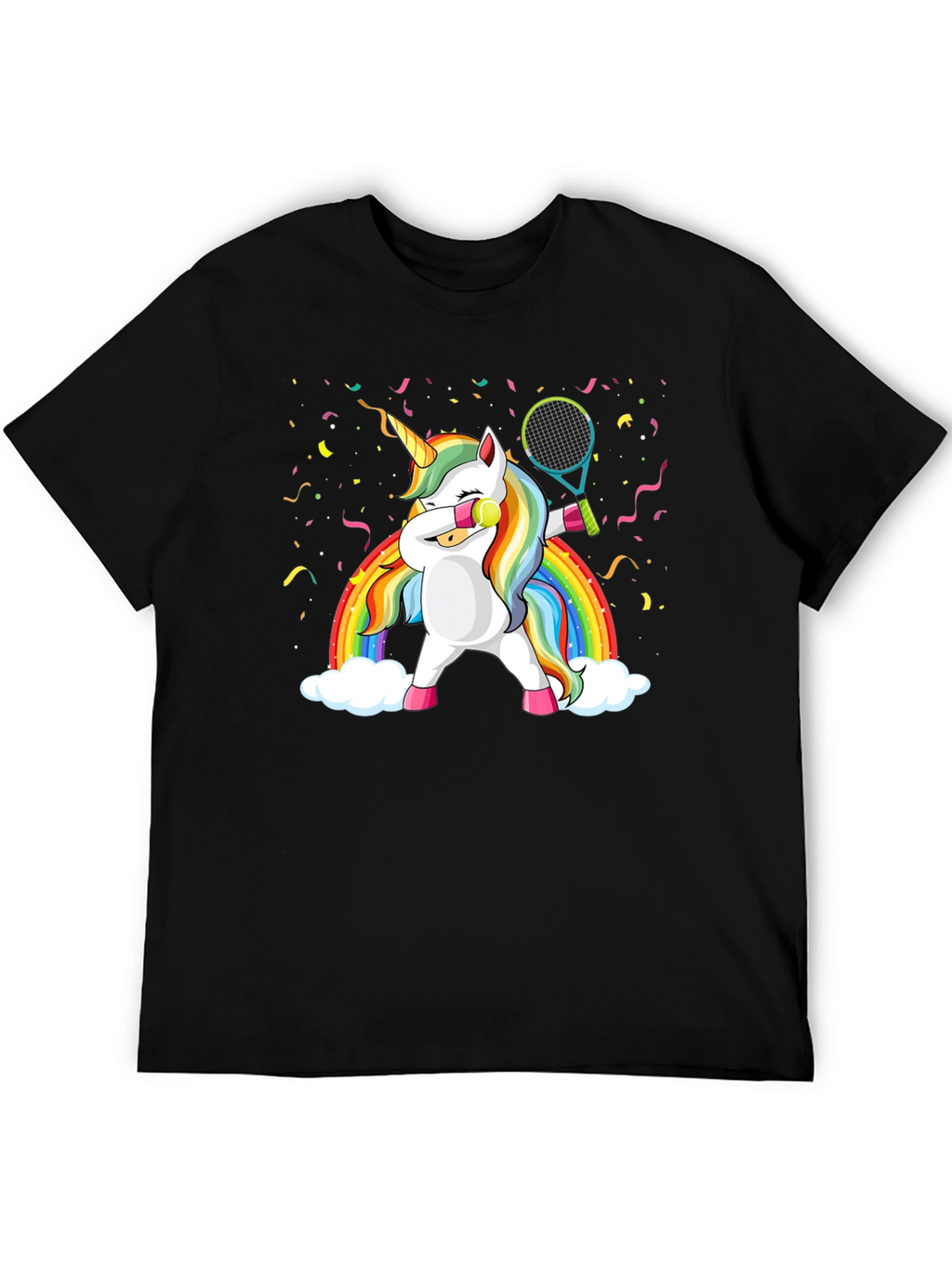 Dabbing Unicorn Tennis Rainbow Graphic T-Shirt