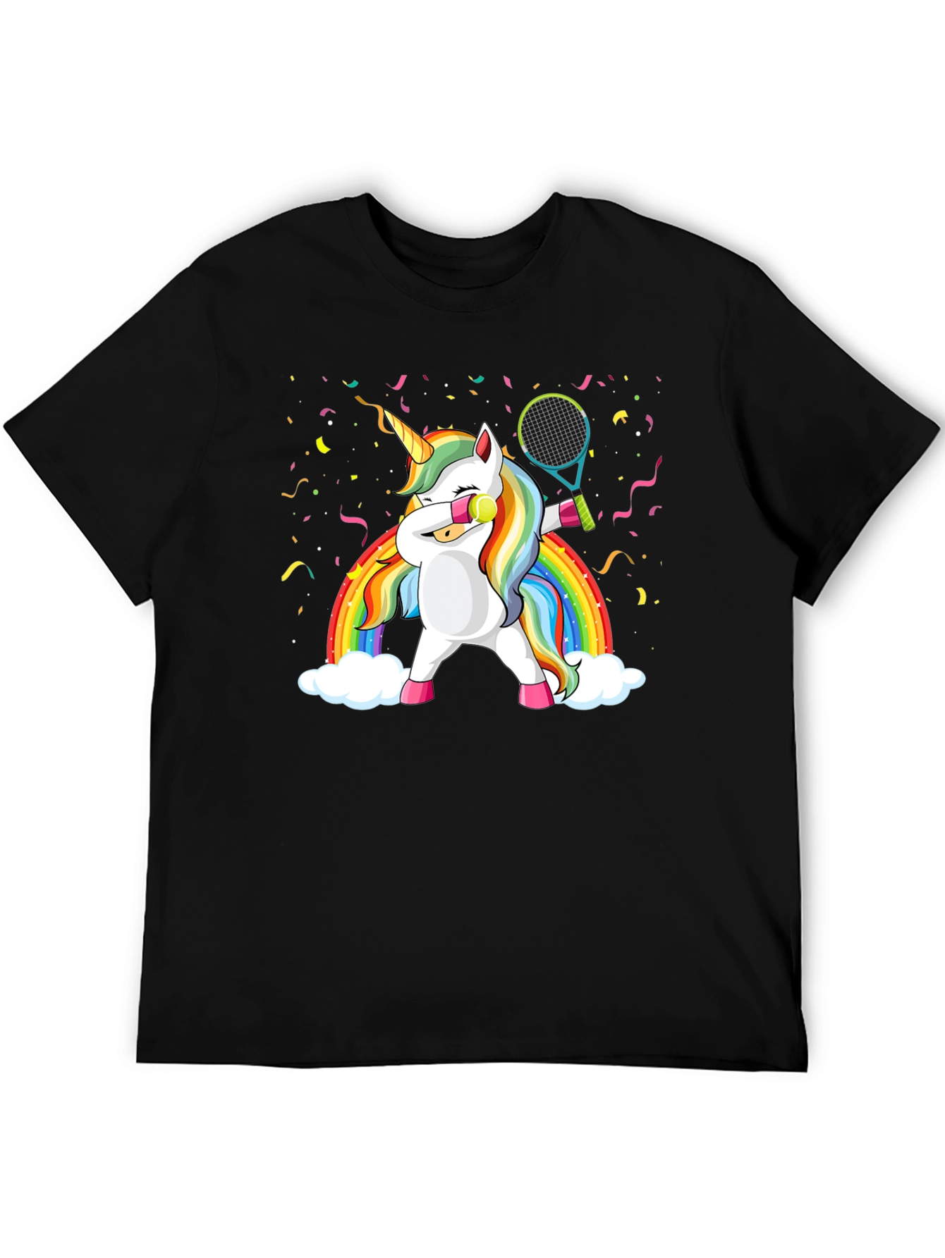 Dabbing Unicorn Tennis Rainbow Graphic T-Shirt