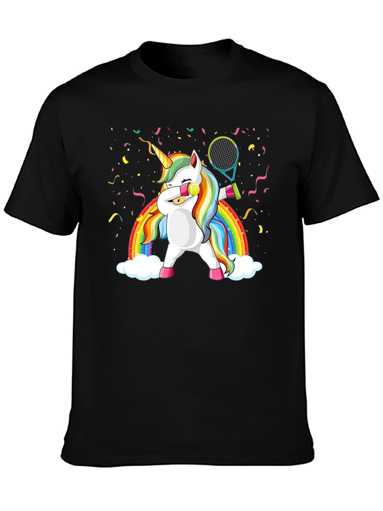 Dabbing Unicorn Tennis Rainbow Graphic T-Shirt