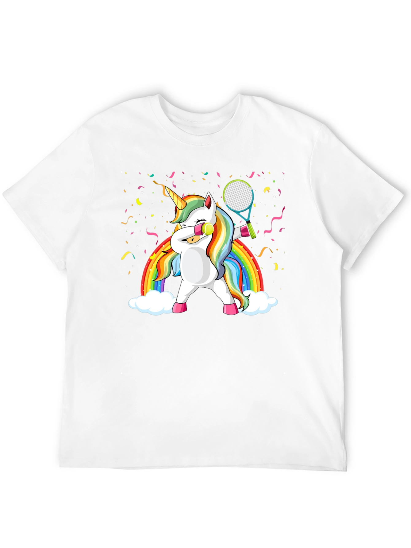 Dabbing Unicorn Tennis Rainbow Graphic T-Shirt