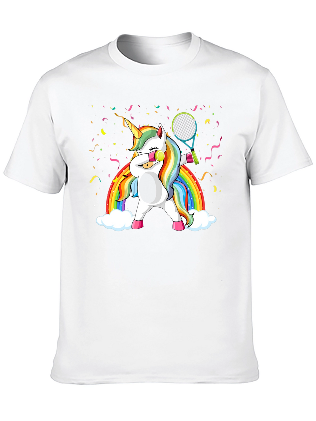 Dabbing Unicorn Tennis Rainbow Graphic T-Shirt