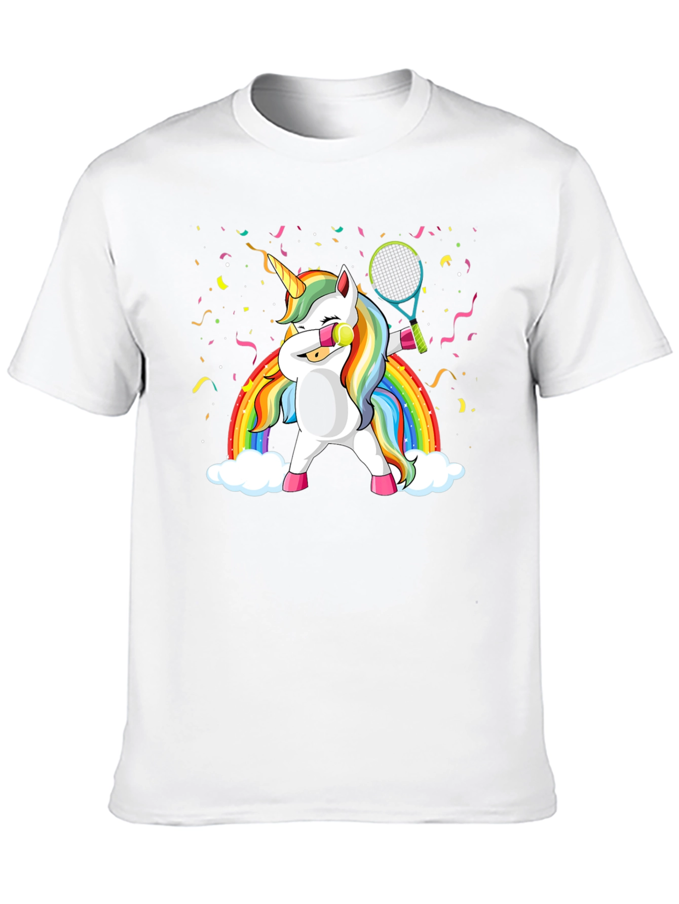 Dabbing Unicorn Tennis Rainbow Graphic T-Shirt