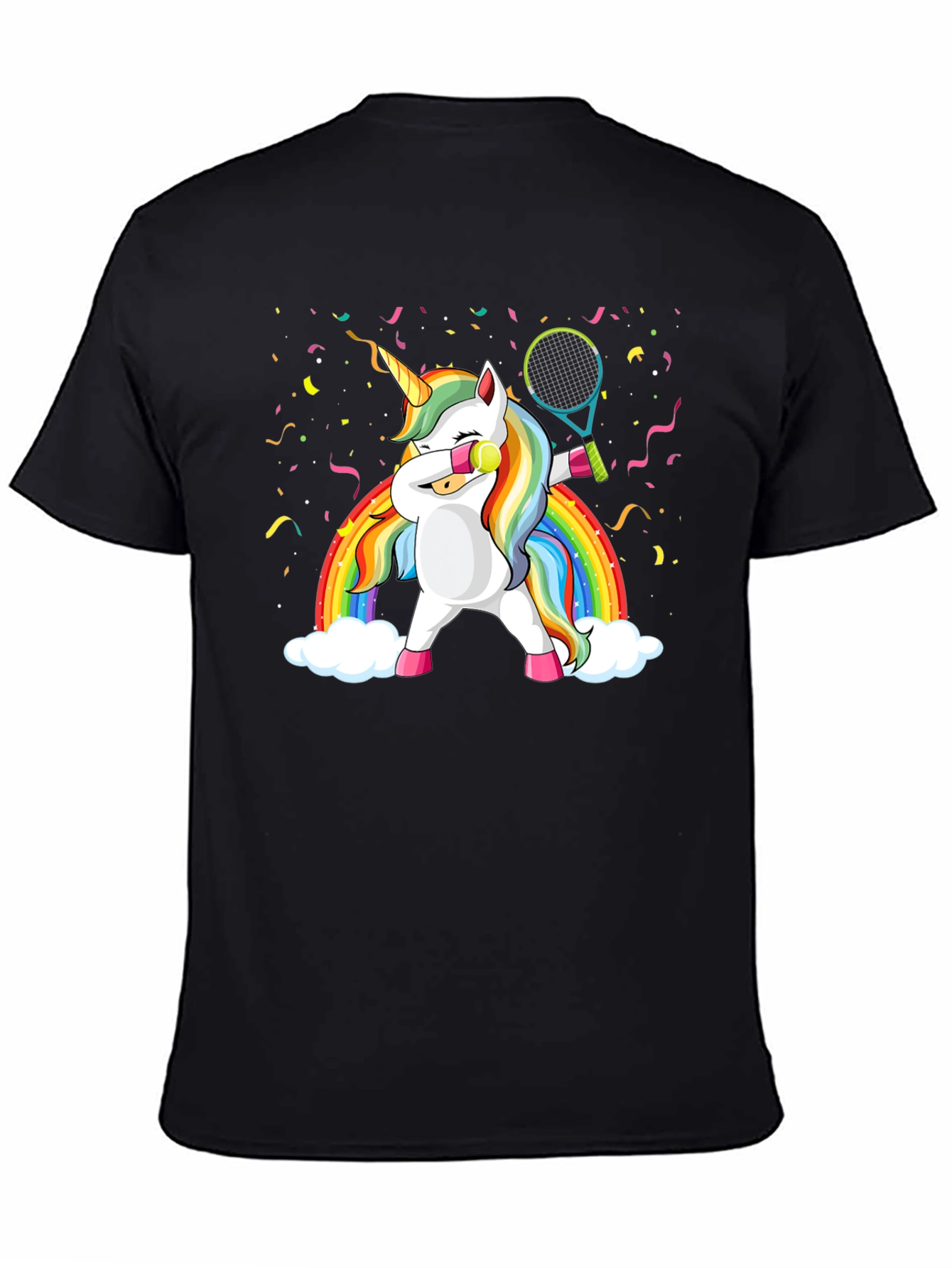 Dabbing Unicorn Tennis Rainbow Graphic T-Shirt