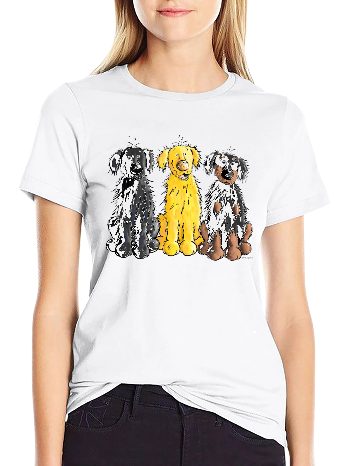 Three Dog Cartoon Graphic T-Shirt