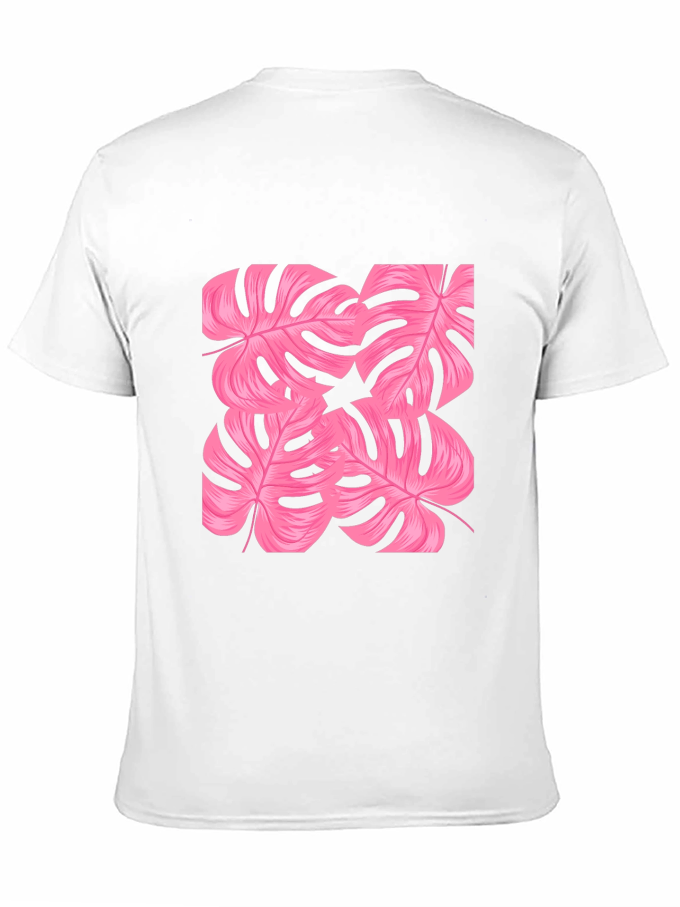 Tropical Pink Monstera Leaf Print Black T-Shirt