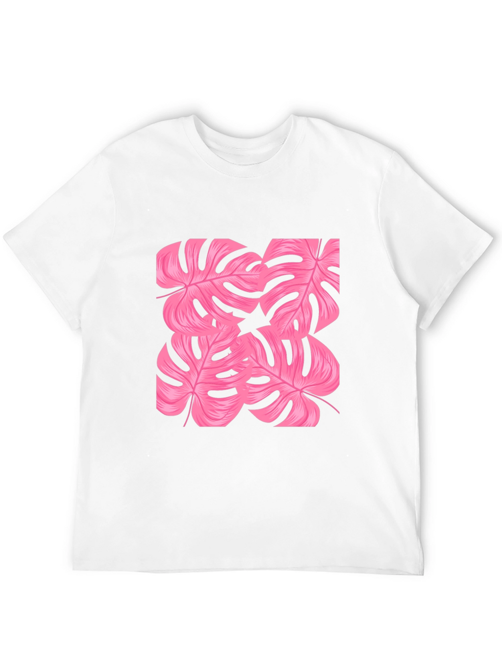 Tropical Pink Monstera Leaf Print Black T-Shirt