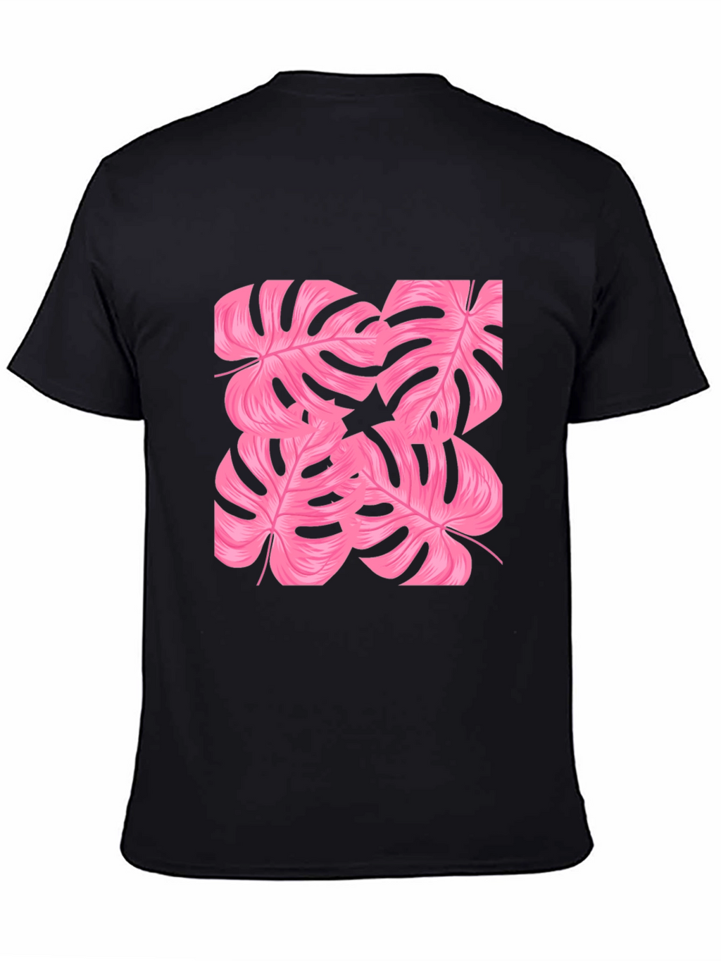 Tropical Pink Monstera Leaf Print Black T-Shirt