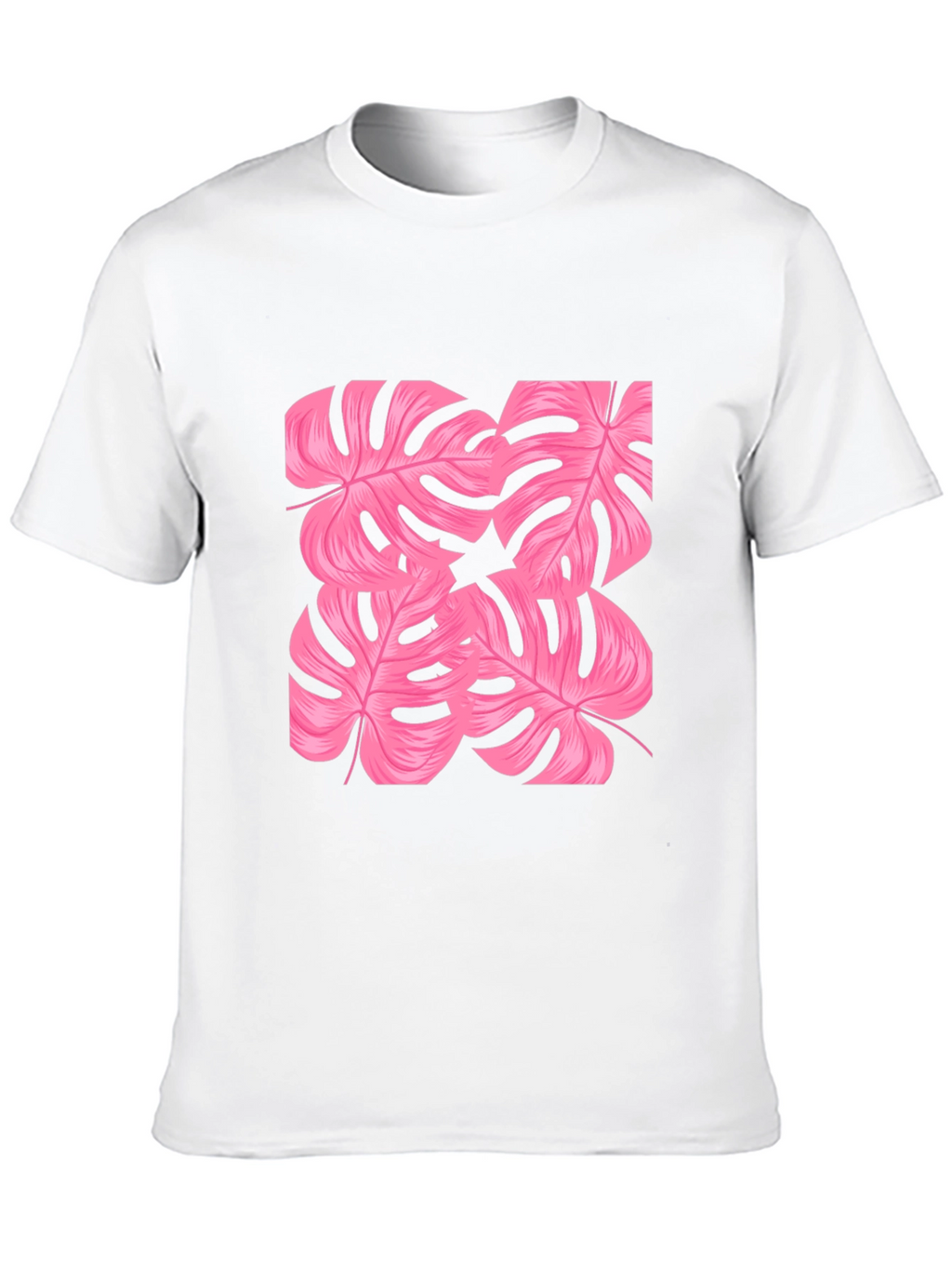 Tropical Pink Monstera Leaf Print Black T-Shirt
