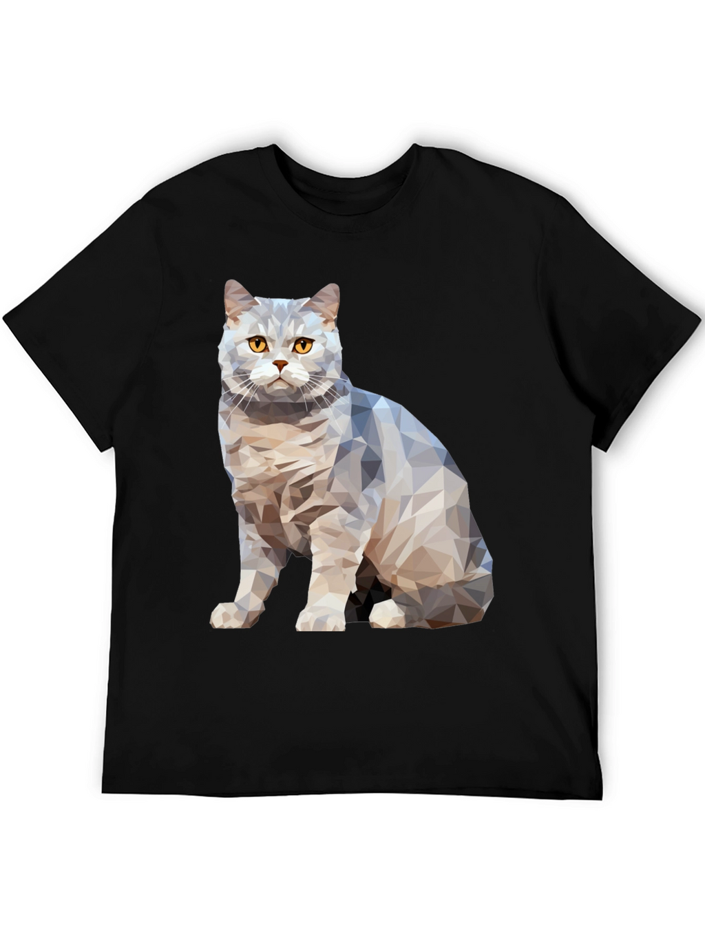 Geometric Cat Print Black T-Shirt