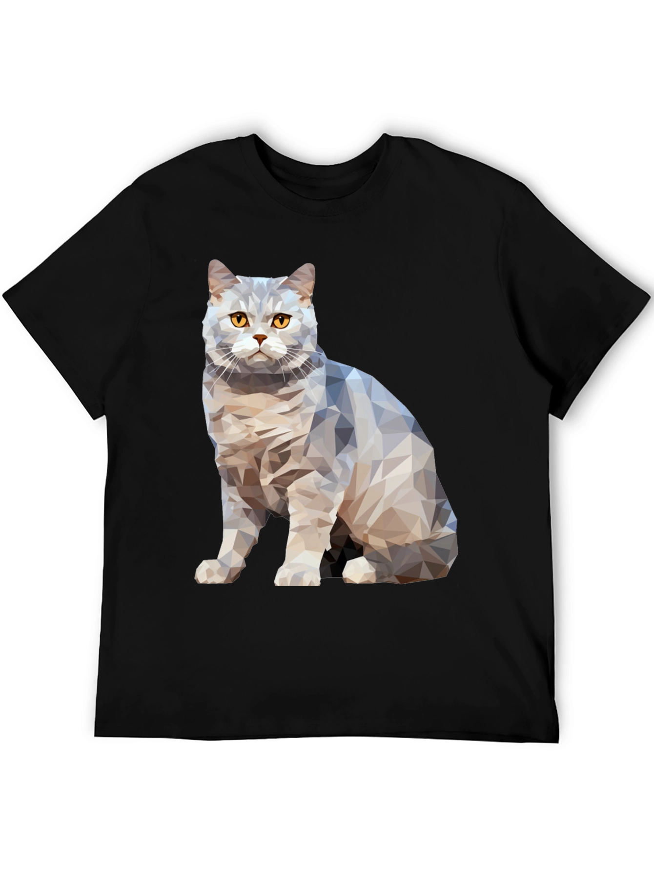 Geometric Cat Print Black T-Shirt