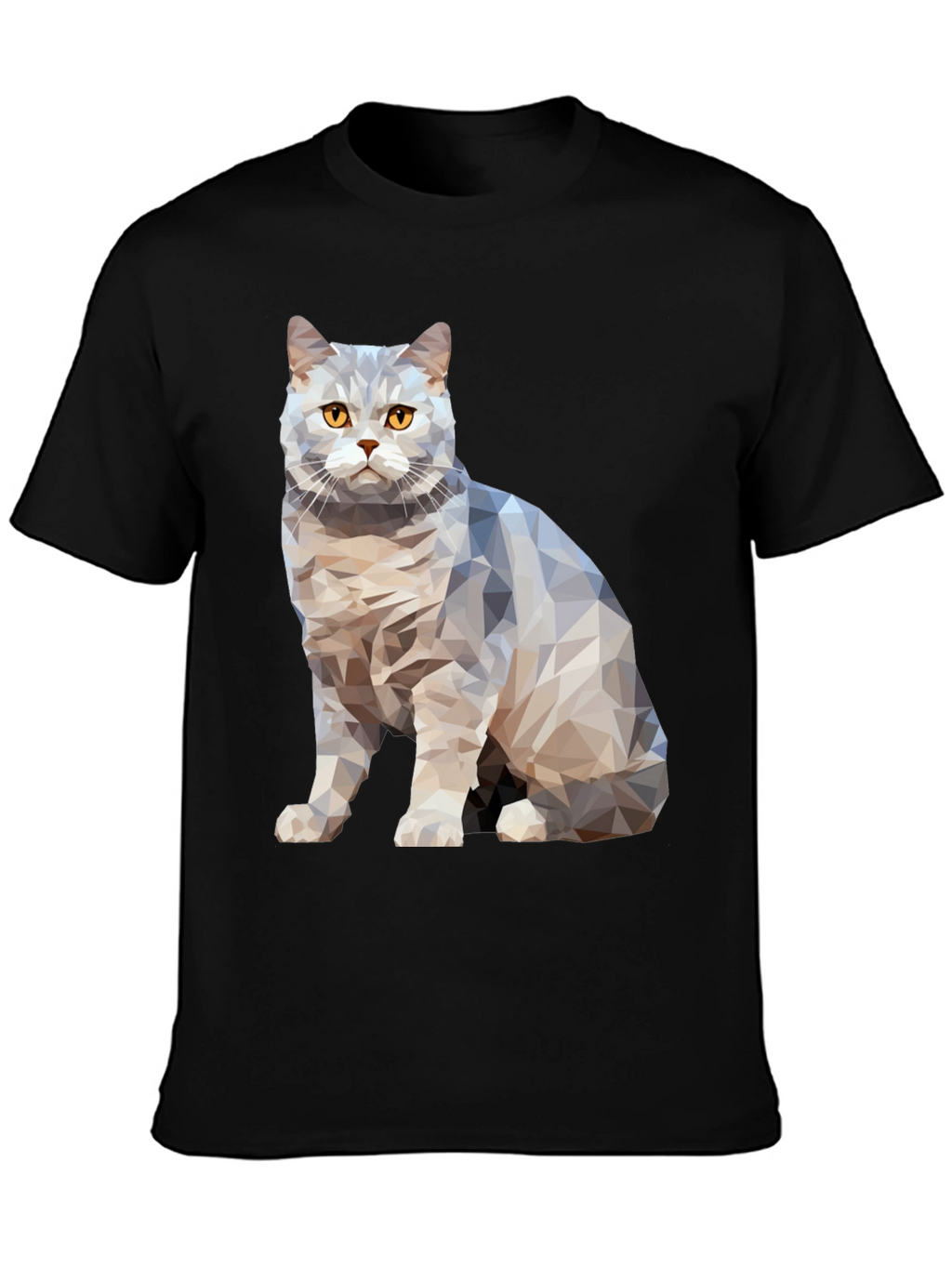 Geometric Cat Print Black T-Shirt