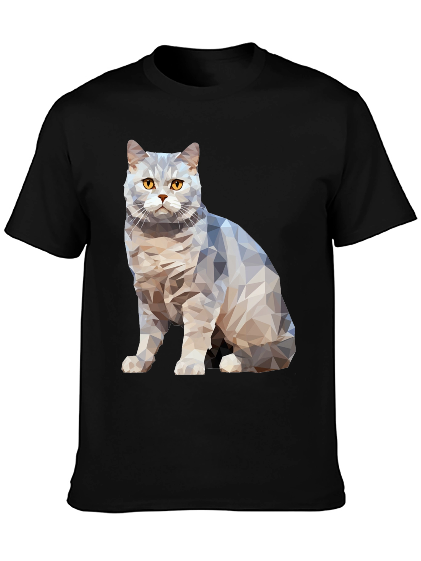 Geometric Cat Print Black T-Shirt