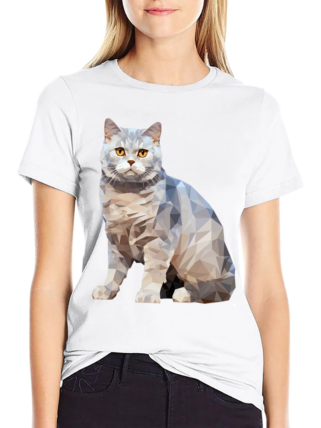 Geometric Cat Print Black T-Shirt