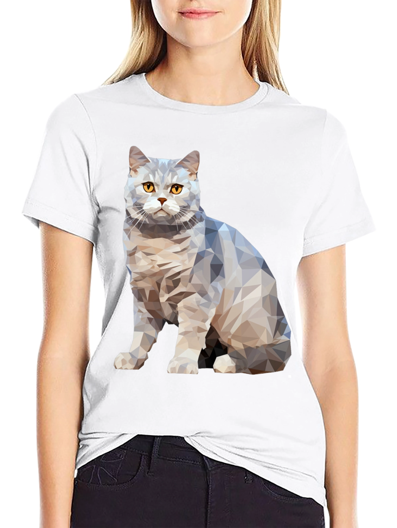 Geometric Cat Print Black T-Shirt
