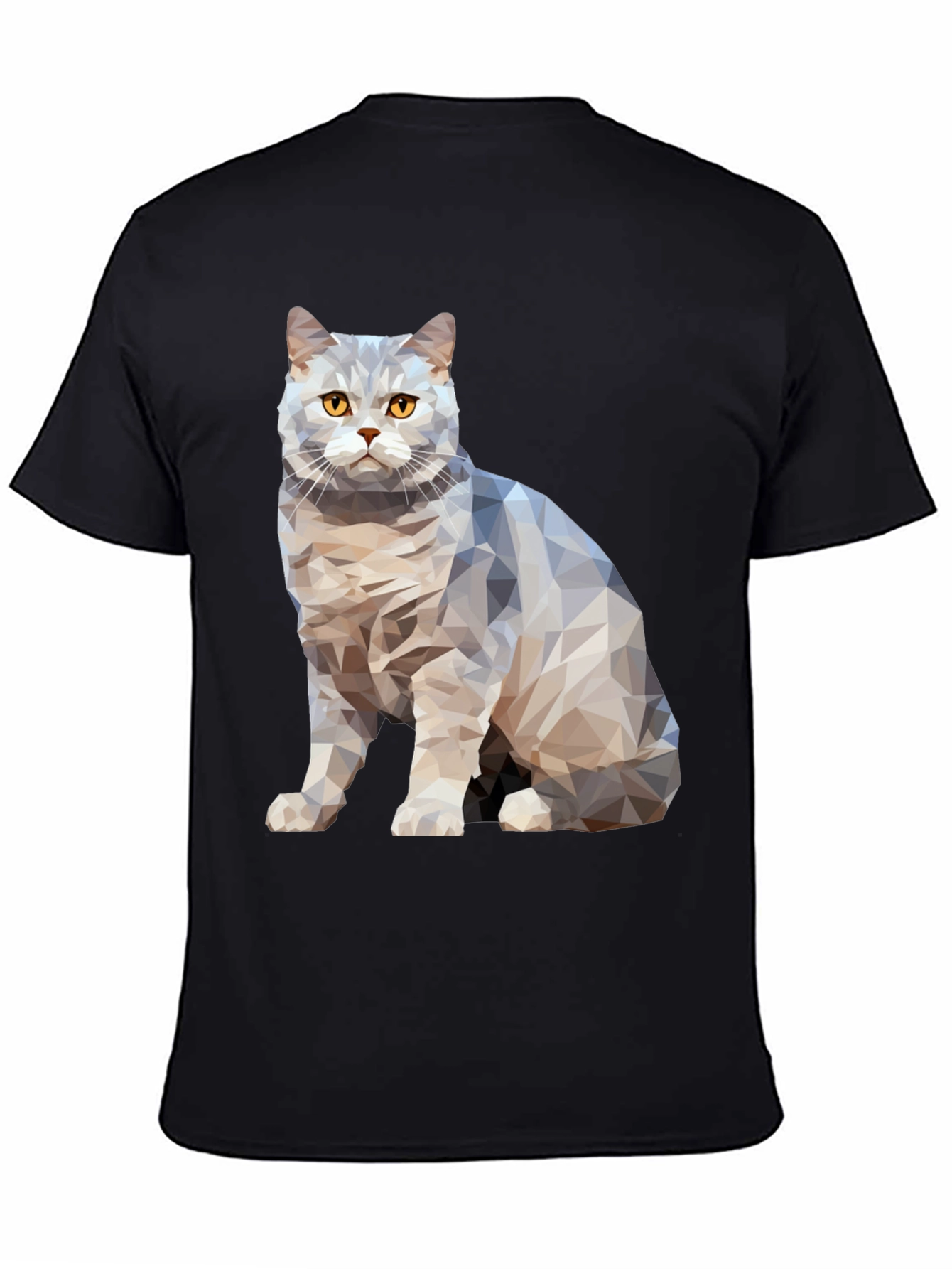 Geometric Cat Print Black T-Shirt