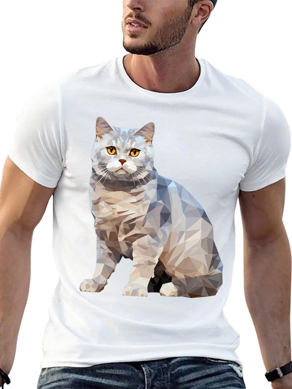Geometric Cat Print Black T-Shirt