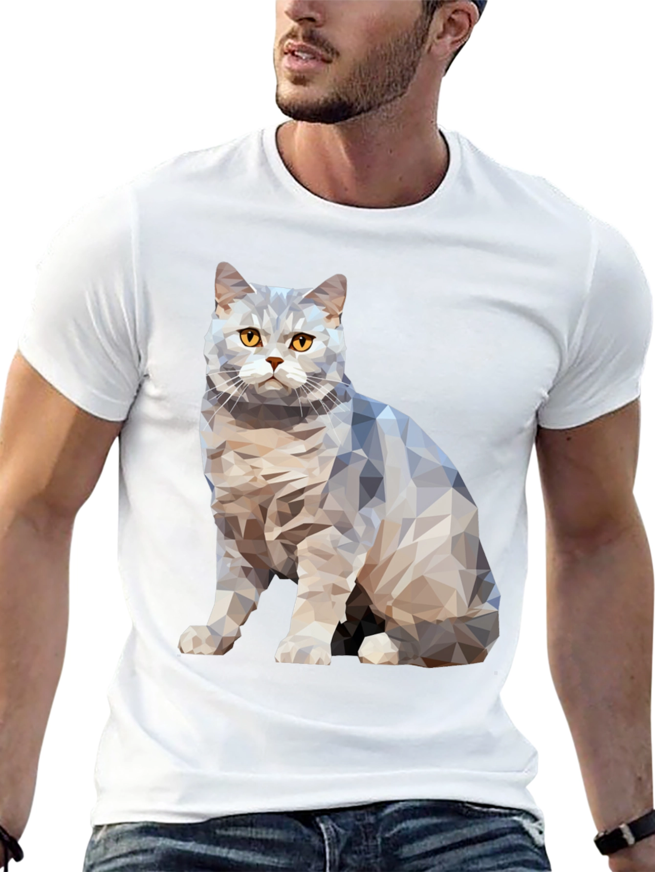 Geometric Cat Print Black T-Shirt