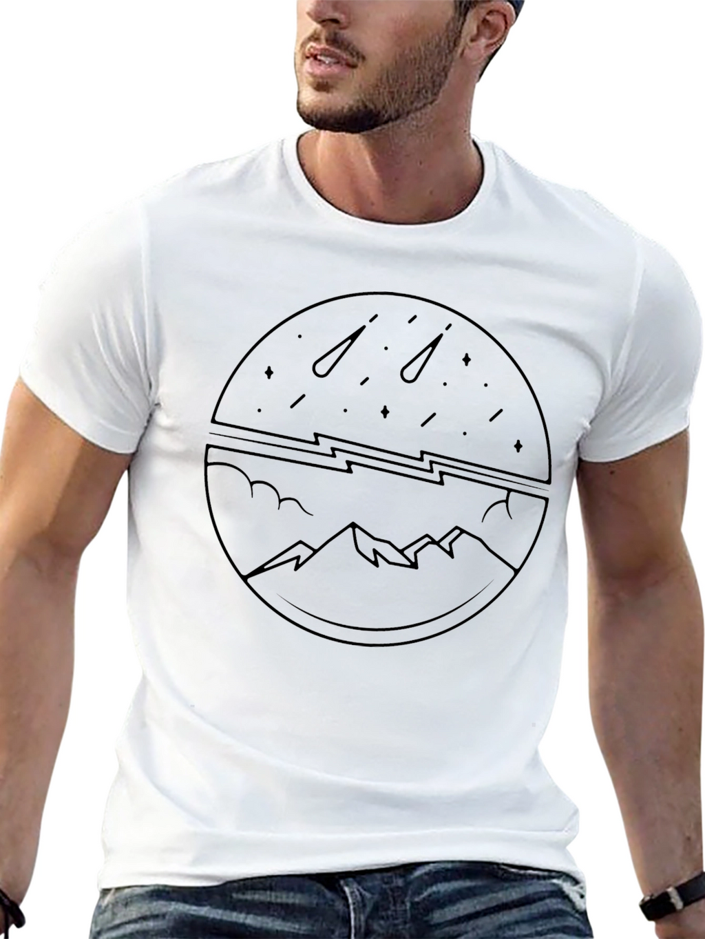 Mountain & Meteor Shower Graphic Tee - Black