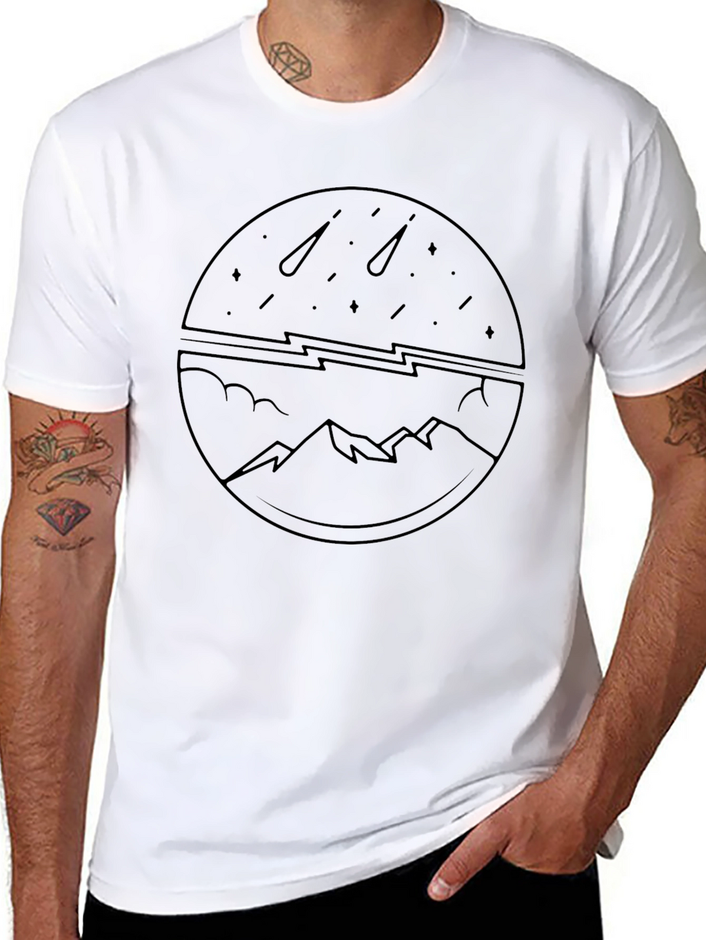 Mountain & Meteor Shower Graphic Tee - Black