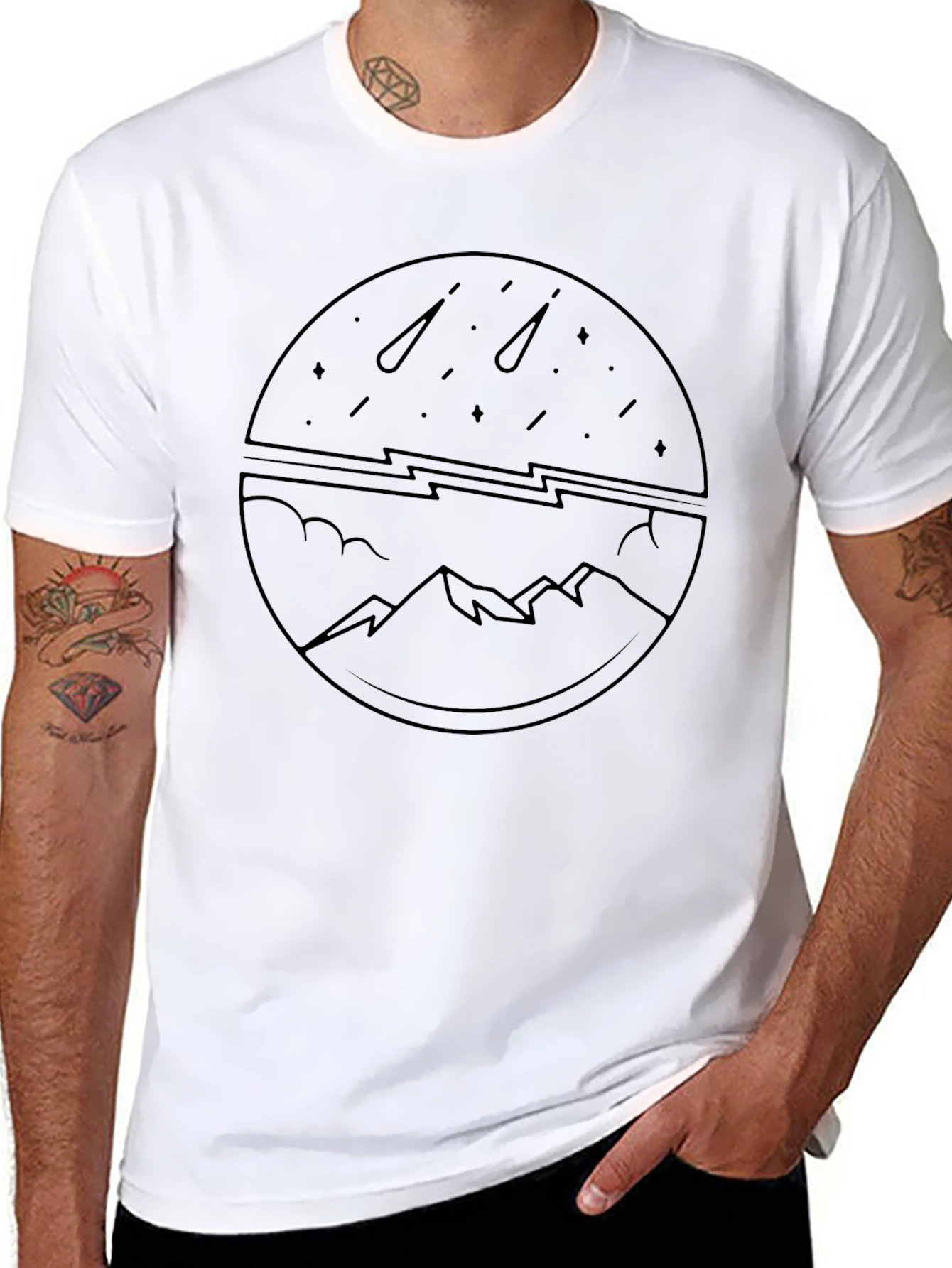 Mountain & Meteor Shower Graphic Tee - Black
