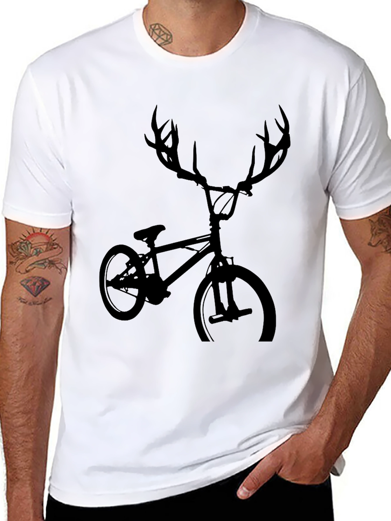 Cool Deer Antler Bicycle Black T-Shirt