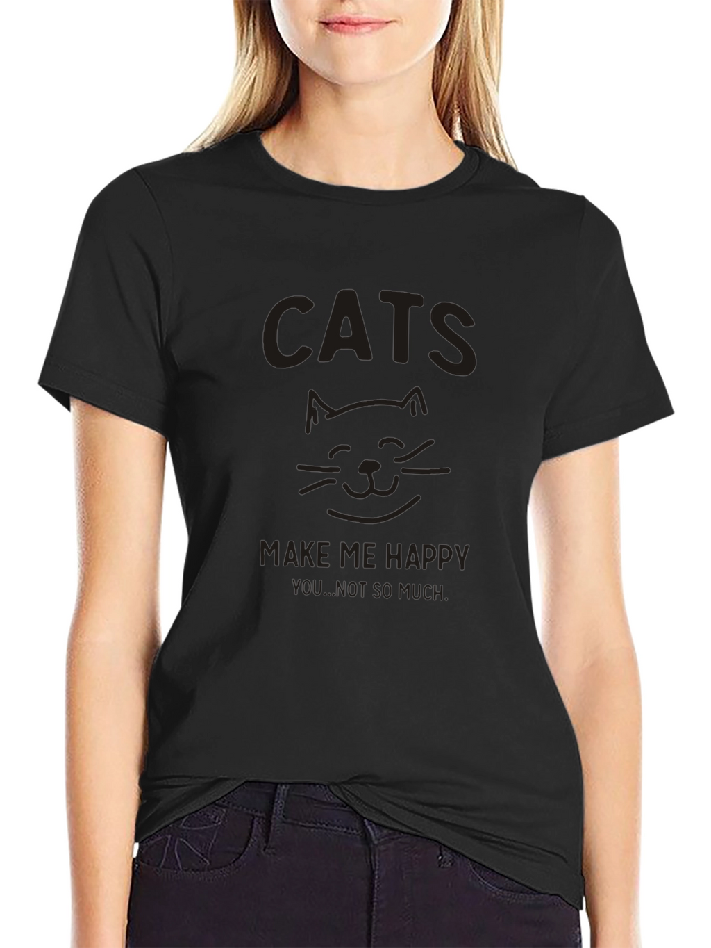Cats Make Me Happy Black Graphic Tee