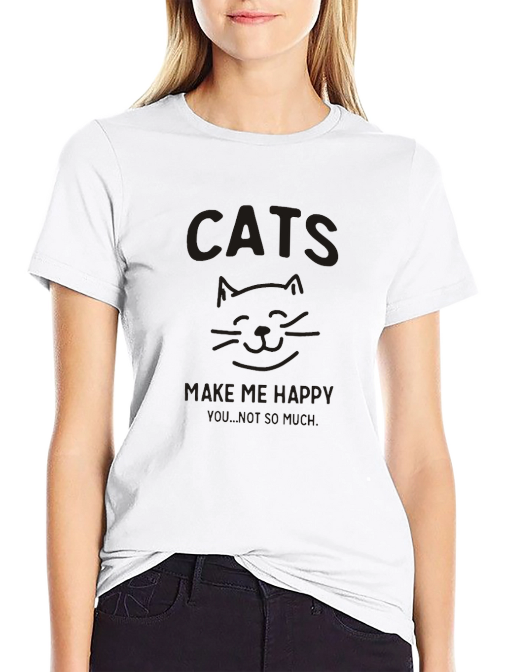 Cats Make Me Happy Black Graphic Tee