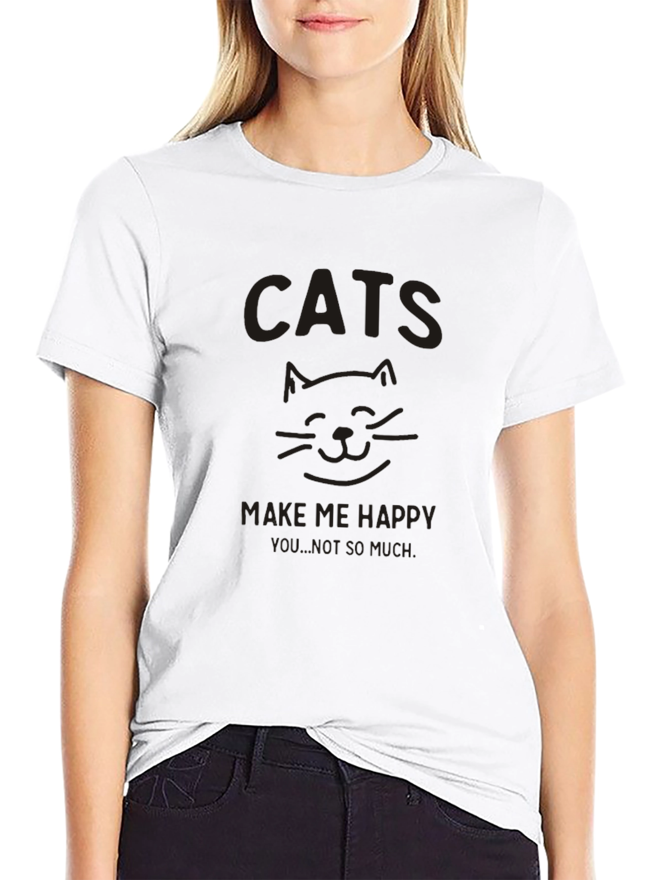 Cats Make Me Happy Black Graphic Tee