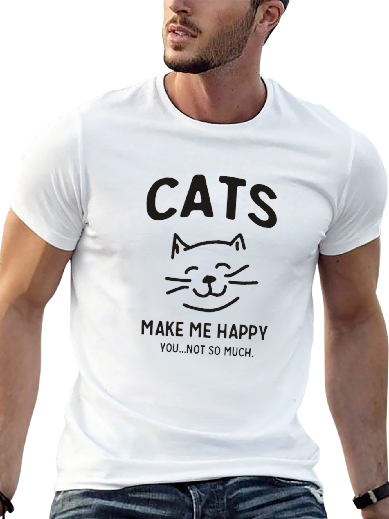 Cats Make Me Happy Black Graphic Tee