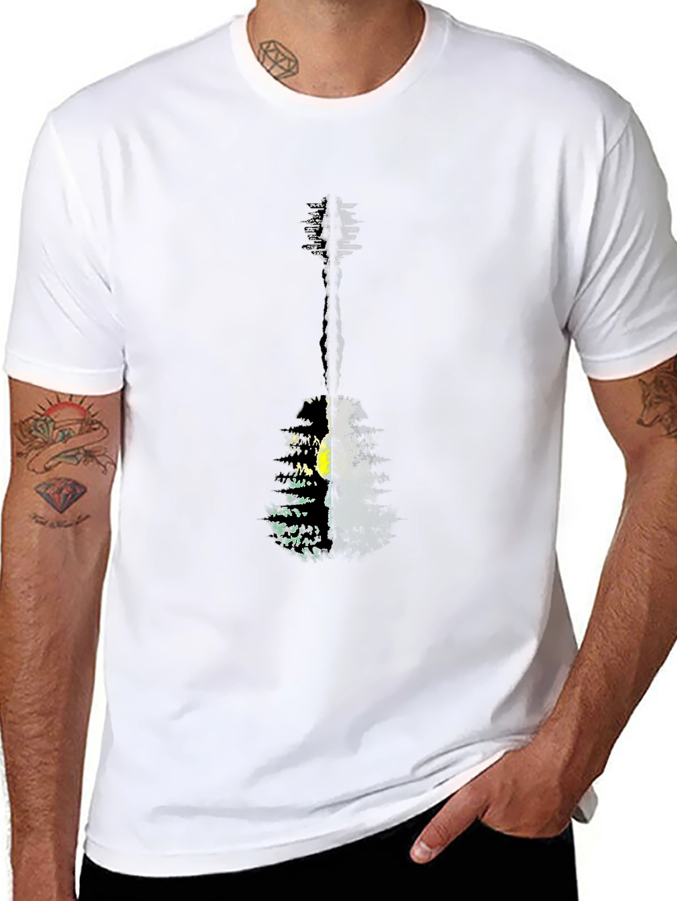 Guitar Forest Graphic Tee - Black Cotton Shirt
