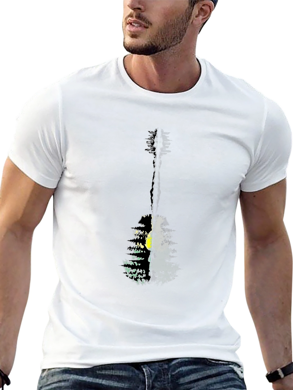 Guitar Forest Graphic Tee - Black Cotton Shirt