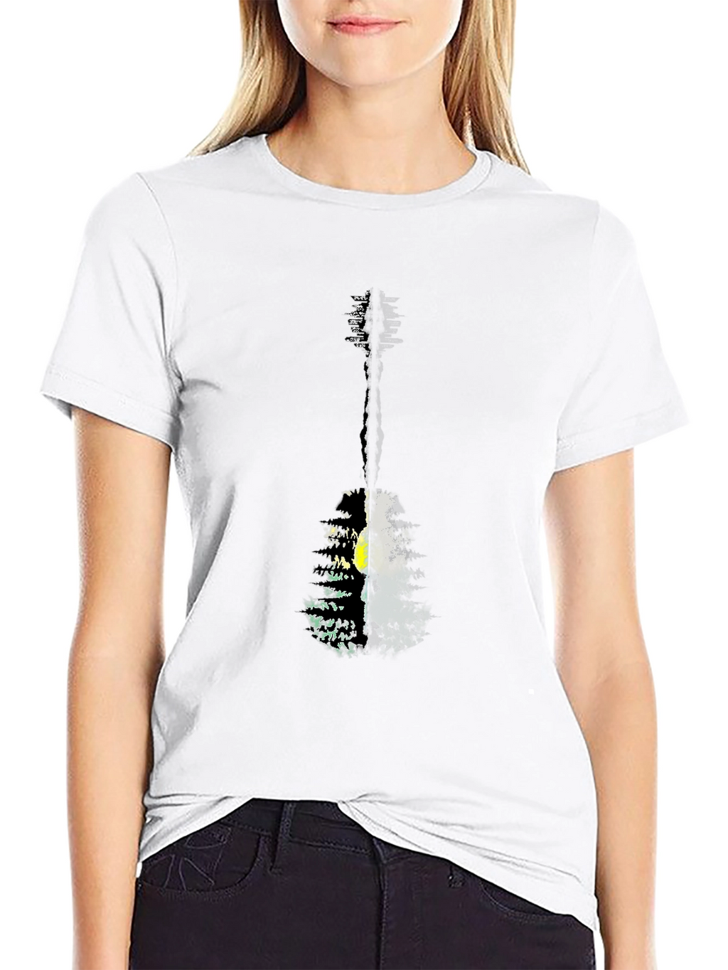 Guitar Forest Graphic Tee - Black Cotton Shirt
